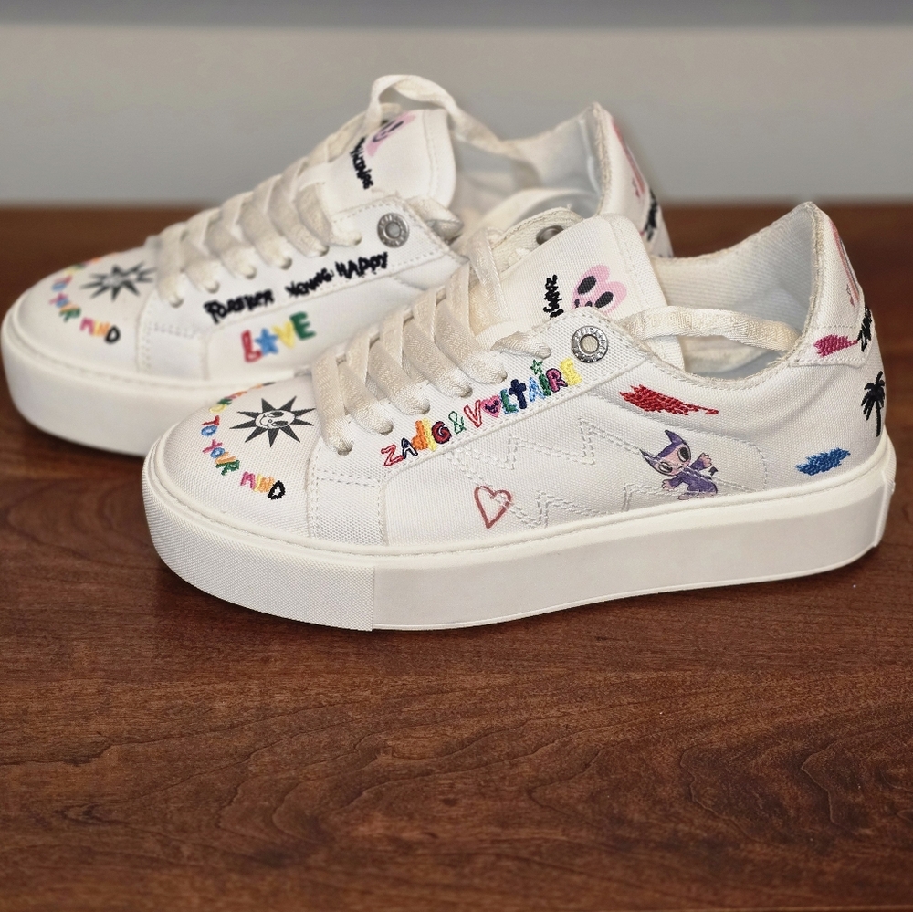 Zadig & Voltaire White Sneakers with Colorful Embroidery